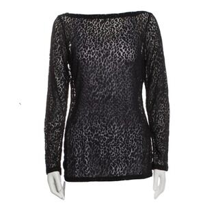 Anne Fontaine Sahel Black Leopard Print Lace Sheer sz 40 long sleeve blouse chic